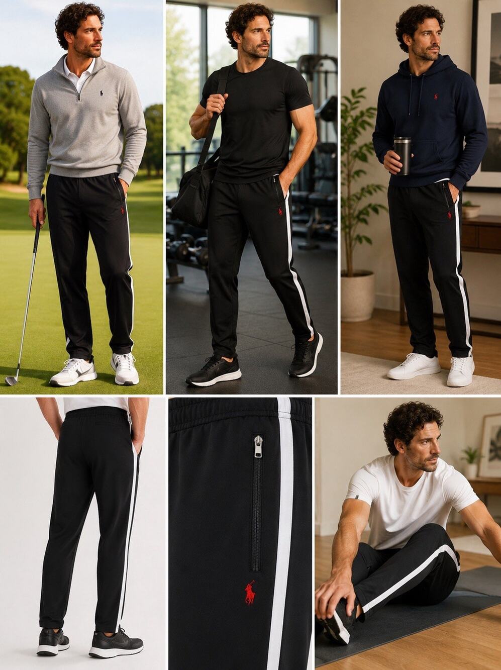 Polo Ralph Lauren Men’s Performance Track Pant Black With Side Stripe Size XL.